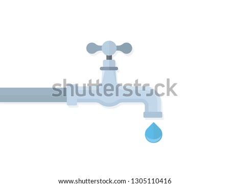 Water tap with drop flat vector