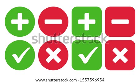 Checkmark icon and plus and minus icon. Vector illustration
