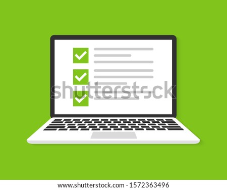 Laptop with checkbox icon flat icon