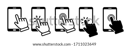 Hand touch screen smartphone icon. Click on the smartphone. Vector icon