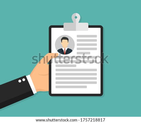 Clipboard with man silhouette icon. Interview concept in a flat style. Vector illustration.