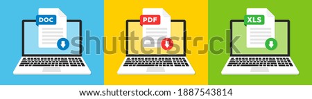 Document file icons. Doc, Pdf, Xls flat icon. Vector illustration.