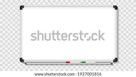 Empty white marker board on transparent background. Realistic office Whiteboard. Vector illustration