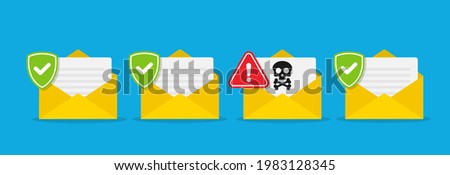 Envelope document and skull icon. Virus, malware. Vector illustration