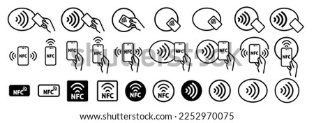 Contactless wireless pay sign. NFC technology set