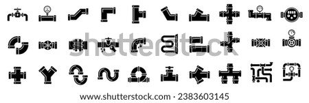 Water, oil or gas M3 pipeline with fittings and valves. Pipeline open, close. Pipe fitting symbol.