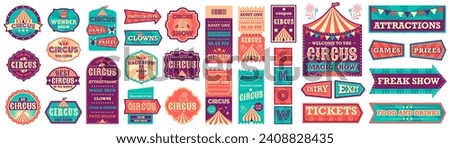 Vintage circus labels and carnival signboards. Illustration of circus label, show banner