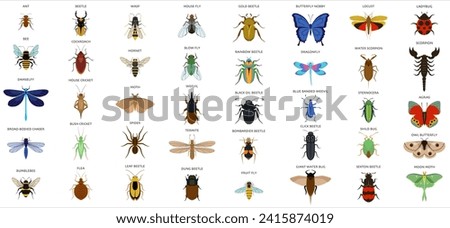 Set of insects flat style design icons