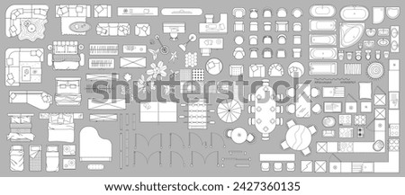 Set of linear icons. Interior top view. Vector Illustration. Floor plan icons set for design interior and architectural project