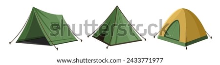 Hiking and camping tent vector icons. Triangle and dome flat design