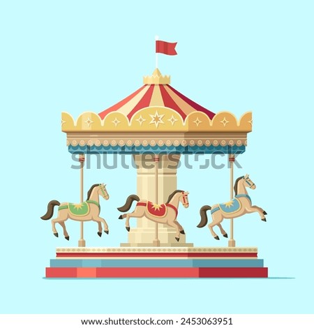 Carousel with horses in amusement park