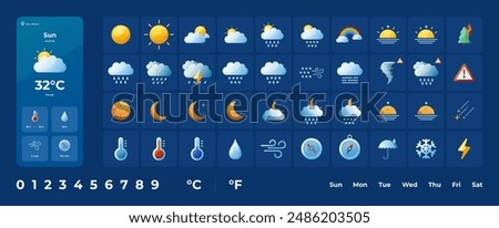 Weather icon set. Forecast weather flat symbols