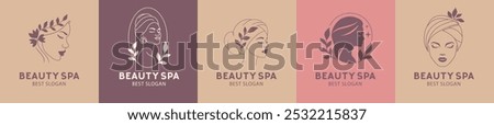 Beauty spa woman logo set. Salon, hair stylist, haidresser, haircut.