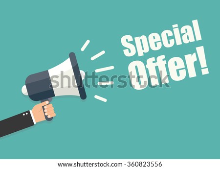 Hand holding megaphone – Special offer
