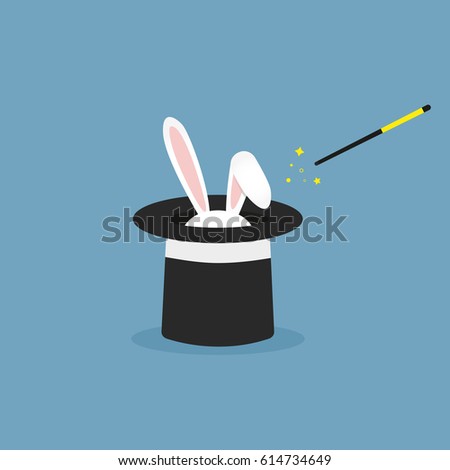 Vector illustration rabbit in magic hat. Flat icon