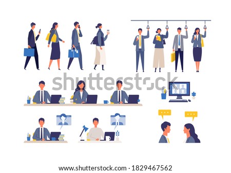 A day of working businessmen. Flat design vector illustration of business people. Concept for working.