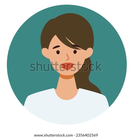 Woman cartoon character. People face profiles avatars and icons. Close up image of smiling Woman. Vector flat illustration.