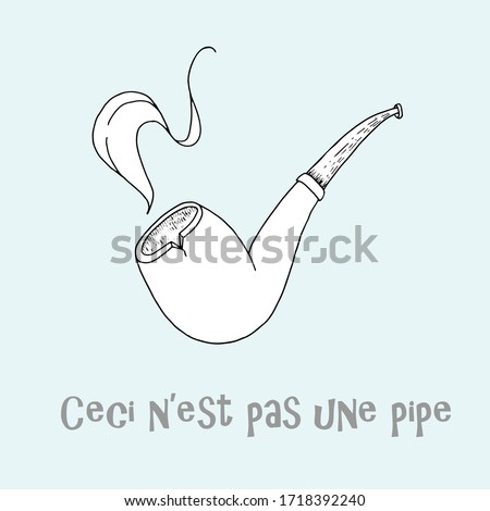 a black and white Smoking pipe on a pale blue background. the inscription in French, 