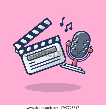 Cinema and Recording Vector Illustration. Set Music, Tune, Note, Earphone, Sound, Song, Audio.  Flat Cartoon Style Suitable for Sticker, Wallpaper, Icon, etc.