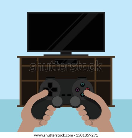 Person with tv off on dresser with joystick in hand