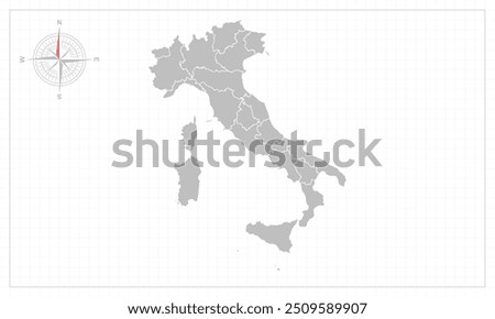 Italy map with grey style and compas element.