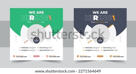 We are hiring job position square banner or social media post, Vacancy banner design finds a job. We are hiring job vacancy social media post template. Hiring square social media web banner design