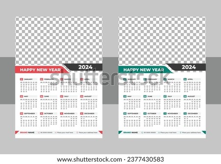 Calendar 2024 with simple and modern design, Week starts Monday, Simple calender layout or Yearly diary Organizer in English. New calander design 2024 vector graphic