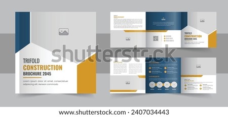 Construction and renovation square trifold brochure design template, Real estate brochure or building construction square trifold. Construction Trifold Brochure Architect Brochure Layout Template.