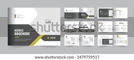 Landscape business brochure design, company portfolio brochure or company profile brochure design. Corporate landscape 12 pages brochure design template, landscape business profile vector