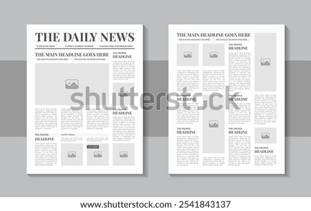 Print ready newspaper template layout design with headlines, daily advertising, Newsprint design, magazine page or Newspaper city news with headers