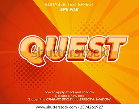 quest  text effect, font editable, typography, 3d text. vector template