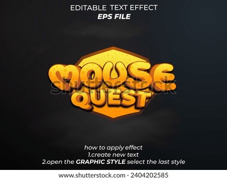 mouse quest text effect, font editable, typography, 3d text for medieval fantasy and  rpg games. vector template