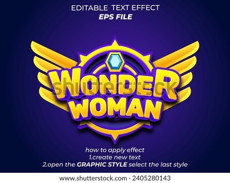 wonder woman text effect, font editable, typography, 3d text for medieval fantasy and  rpg games. vector template