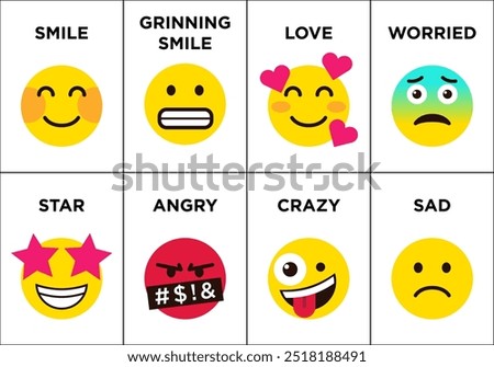 Emoticons set icons with differents reactions Vector, color icon set on white background