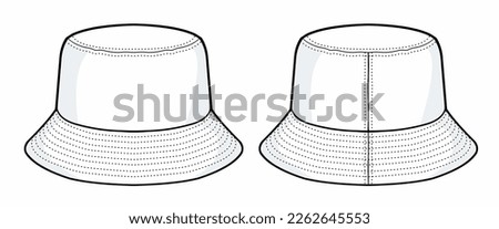 Bucket hat technical fashion illustration. hat template vector illustration. front and back view. white colour. CAD mock-up.