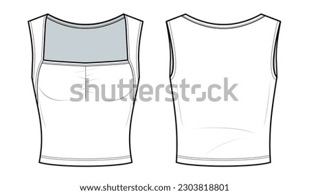 Square Neck Tank Top technical fashion illustration. Tank Top template vector illustration. front and back view. white colour. CAD mockup set.