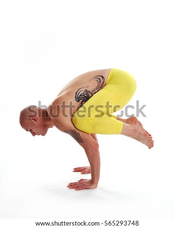 Similar – Image, Stock Photo Flexible young yogi man standing on beach