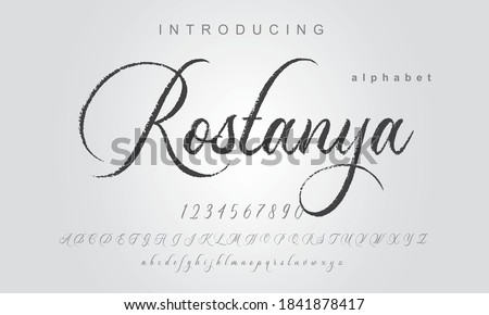 Rostanya Font. Elegant alphabet letters font and number. Classic Lettering Minimal Fashion Designs. Typography modern serif fonts regular uppercase lowercase and numbers. vector illustration