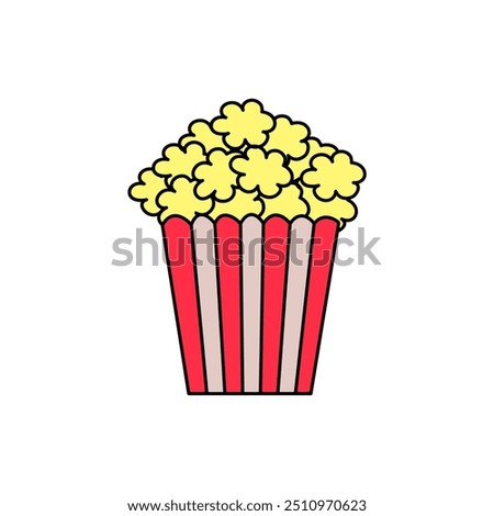 popcorn doodle. Hand drawn cartoon clip art of food in cinema. 