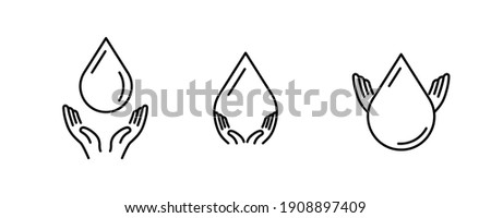 Same and thickness water and hand icons. Design that catches the water drop in the air. The reflection of the hand in the water drop. Hands angel wing view. Ideal for logo design.