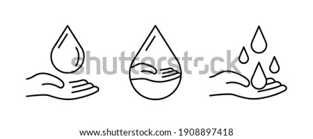 Same and thickness water and hand icons. Design that catches the water drop in the air. The reflection of the hand in the water drop. Ideal for logo design.