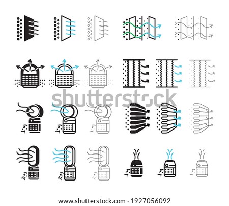 Air purifier machine icon sets. Home device for air purification  filtering. Air Editable line shapes. Simple line Air Purifier icon for templates, web design, logo and infographics