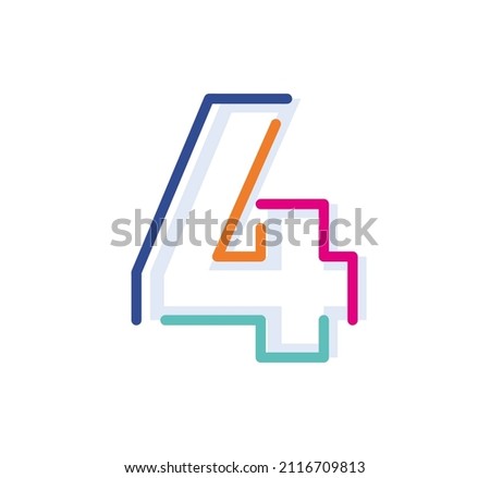 Abstract number 4 Line Colorful logo-icon. Modern numeral lines with new pop art colors. Font four number template. Set logo thin line clean style.
