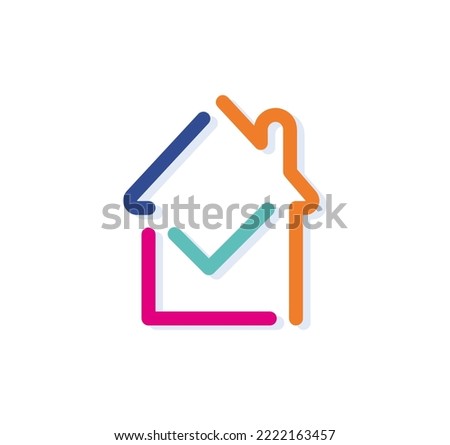 Abstract colorful house and check mark logo-icon. Modern lines with new pop art colors. Bold line clean style template set.