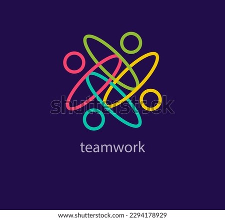 Unique linear teamwork people logo. Modern color transitions. Education study around table logo template. vector.	