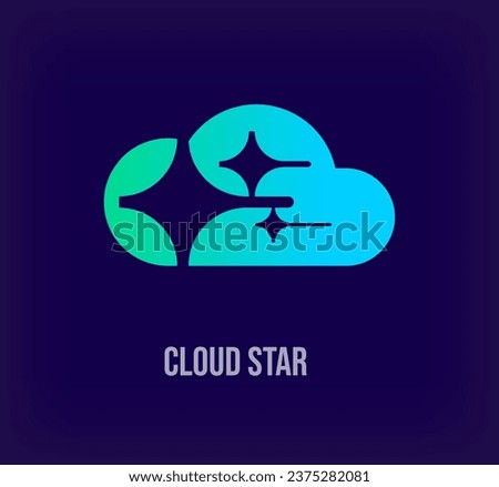 Shooting star logo through creative cloud. Unique color transitions. Star data loading corporate logo template. vector