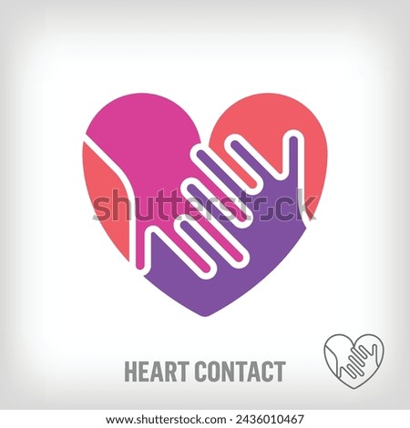 Creative heart shaking hands logo. Uniquely designed color transitions. Health and family together logo template moving towards the top. vector.