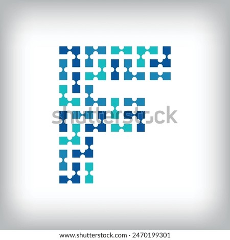 Network connection letter F logo. Creative communication blue tone graphics. Media, digital and technology company. Vector