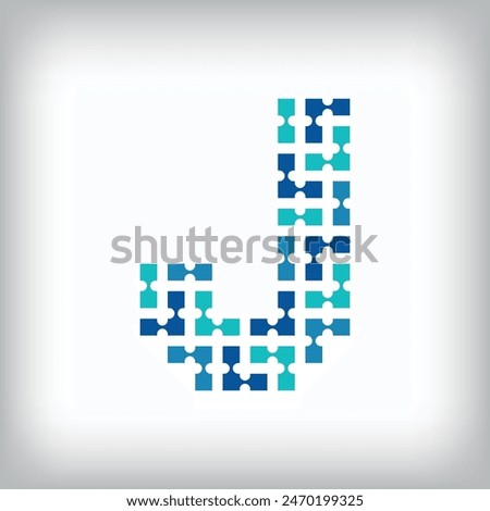 Network connection letter J logo. Creative communication blue tone graphics. Media, digital and technology company. Vector