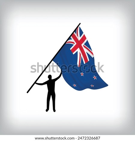 A man holds the flag of NEW ZEALAND in the air. Vector flag waving. National day realistic flag illustration.